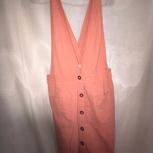 Dusty rose sienna sky overall dress with soft material and front slip pockets